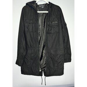 G-Net Jacket Mens S Black Hooded Full Zip Utility Parka Drawstring Pockets Soft